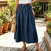 image:imagechouyatou Womens Striped Printed Denim Skirt A Line Jean Midi Long SkirtDark Blue