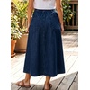 image:imagechouyatou Womens Striped Printed Denim Skirt A Line Jean Midi Long SkirtDark Blue