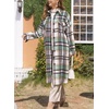 image:imagechouyatou Womens Windproof Single Breasted Plaid Midi Long Wool Coat Overcoat JacketGreen