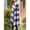 image:imagechouyatou Womens Windproof Single Breasted Plaid Midi Long Wool Coat Overcoat JacketNavy Blue