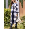 image:imagechouyatou Womens Windproof Single Breasted Plaid Midi Long Wool Coat Overcoat JacketNavy Blue