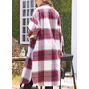 image:imagechouyatou Womens Windproof Single Breasted Plaid Midi Long Wool Coat Overcoat JacketWine Red