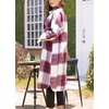 image:imagechouyatou Womens Windproof Single Breasted Plaid Midi Long Wool Coat Overcoat JacketWine Red