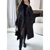 image:imagechouyatou Womens Winter Casual Herringbone Wool Coat Double Breasted Notch Collar Dressy Long Trench CoatNavy Blue