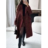 image:imagechouyatou Womens Winter Casual Herringbone Wool Coat Double Breasted Notch Collar Dressy Long Trench CoatRed