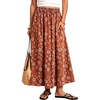 image:imagechouyatou Womens Floral Print Boho Denim Skirt Flare Long Jean SkirtRed