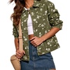 image:imagechouyatou Womens Floral Print Denim Trucker Jacket Button Down Jean CoatsArmy Green
