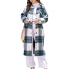 image:imagechouyatou Womens Windproof Single Breasted Plaid Midi Long Wool Coat Overcoat JacketBlackish Green