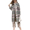 image:imagechouyatou Womens Windproof Single Breasted Plaid Midi Long Wool Coat Overcoat JacketGreen