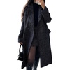 image:imagechouyatou Womens Winter Casual Herringbone Wool Coat Double Breasted Notch Collar Dressy Long Trench CoatNavy Blue