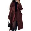 image:imagechouyatou Womens Winter Casual Herringbone Wool Coat Double Breasted Notch Collar Dressy Long Trench CoatRed