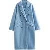 image:imagechouyatou Womens Winter Warm Notch Lapel Double Breasted Long Wool Coat OvercoatBlue