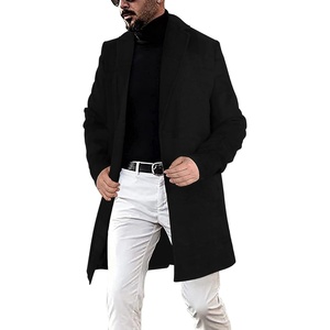 image:imagechouyatou Mens Casual Notched Collar Plaid Single Breasted Wool Blend Formal Trench Top CoatBlack