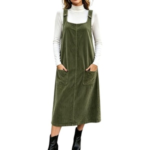 image:imagechouyatou Womens Square Neck Sleeveless A Line Corduroy Overall DressLight Green