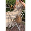 image:imagechouyatou Women Casual Cotton Short Sleeve V Neck Long Dress A Line Linen Maxi Shirt Dress with Side PoketsBeige