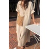 image:imagechouyatou Women Casual Cotton Short Sleeve V Neck Long Dress A Line Linen Maxi Shirt Dress with Side PoketsBeige
