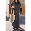 image:imagechouyatou Women Casual Cotton Short Sleeve V Neck Long Dress A Line Linen Maxi Shirt Dress with Side PoketsBlack Grey