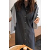 image:imagechouyatou Women Casual Cotton Short Sleeve V Neck Long Dress A Line Linen Maxi Shirt Dress with Side PoketsBlack Grey