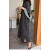 image:imagechouyatou Women Casual Cotton Short Sleeve V Neck Long Dress A Line Linen Maxi Shirt Dress with Side PoketsBlack Grey