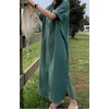 image:imagechouyatou Women Casual Cotton Short Sleeve V Neck Long Dress A Line Linen Maxi Shirt Dress with Side PoketsGreen