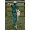 image:imagechouyatou Women Casual Cotton Short Sleeve V Neck Long Dress A Line Linen Maxi Shirt Dress with Side PoketsGreen