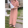 image:imagechouyatou Women Casual Cotton Short Sleeve V Neck Long Dress A Line Linen Maxi Shirt Dress with Side PoketsPink