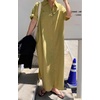 image:imagechouyatou Women Casual Cotton Short Sleeve V Neck Long Dress A Line Linen Maxi Shirt Dress with Side PoketsYellow