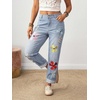 image:imagechouyatou Womens Floral Embroidery Baggy Jeans Barrel Wide Leg Denim PantsLight Blue