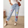 image:imagechouyatou Womens Floral Embroidery Baggy Jeans Barrel Wide Leg Denim PantsLight Blue