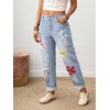 image:imagechouyatou Womens Floral Embroidery Baggy Jeans Barrel Wide Leg Denim PantsLight Blue