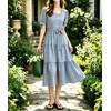 image:imagechouyatou Womens Plaid Cotton Long Dress Gingham Button Down Ruffle DressDark Blue