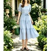 image:imagechouyatou Womens Plaid Cotton Long Dress Gingham Button Down Ruffle DressLight Blue