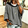 image:imagechouyatou Womens Striped Pullover Hoodies 34 Sleeve Loose Sweatshirt TopBlack