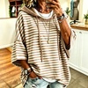 image:imagechouyatou Womens Striped Pullover Hoodies 34 Sleeve Loose Sweatshirt TopBrown