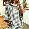 image:imagechouyatou Womens Striped Pullover Hoodies 34 Sleeve Loose Sweatshirt TopGray