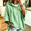 image:imagechouyatou Womens Striped Pullover Hoodies 34 Sleeve Loose Sweatshirt TopGreen