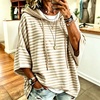 image:imagechouyatou Womens Striped Pullover Hoodies 34 Sleeve Loose Sweatshirt TopKhaki