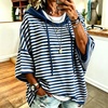 image:imagechouyatou Womens Striped Pullover Hoodies 34 Sleeve Loose Sweatshirt TopNavy