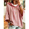 image:imagechouyatou Womens Striped Pullover Hoodies 34 Sleeve Loose Sweatshirt TopRed