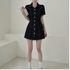 image:imagechouyatou Womens Y2K Short Sleeve A Line Mini Denim Dress Button Front Bodycon Sexy Jean Short Shirt DressBlack