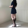 image:imagechouyatou Womens Y2K Short Sleeve A Line Mini Denim Dress Button Front Bodycon Sexy Jean Short Shirt DressDark Blue