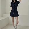 image:imagechouyatou Womens Y2K Short Sleeve A Line Mini Denim Dress Button Front Bodycon Sexy Jean Short Shirt DressDark Blue
