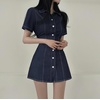image:imagechouyatou Womens Y2K Short Sleeve A Line Mini Denim Dress Button Front Bodycon Sexy Jean Short Shirt DressDark Blue