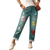 image:imagechouyatou Womens Floral Embroidery Baggy Jeans Barrel Wide Leg Denim PantsRetro Blue