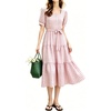 image:imagechouyatou Womens Plaid Cotton Long Dress Gingham Button Down Ruffle DressPink