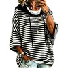 image:imagechouyatou Womens Striped Pullover Hoodies 34 Sleeve Loose Sweatshirt TopBlack