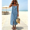 image:imagechouyatou Womens Adjustable Straps Denim Overall Jean Jumper DressBlue