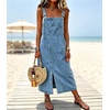 image:imagechouyatou Womens Adjustable Straps Denim Overall Jean Jumper DressBlue