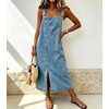 image:imagechouyatou Womens Adjustable Straps Denim Overall Jean Jumper DressBlue