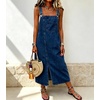 image:imagechouyatou Womens Adjustable Straps Denim Overall Jean Jumper DressDark Blue